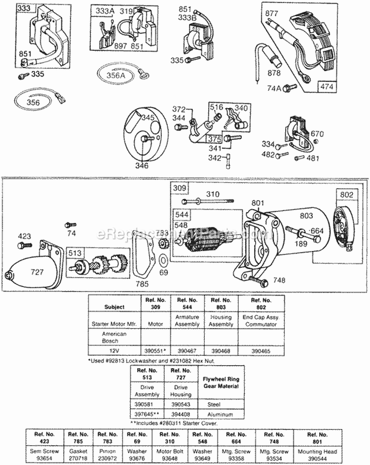 Electric StarterMisc Elect Diagram and Parts List for 131431-0131-01  Briggs and Stratton Engine